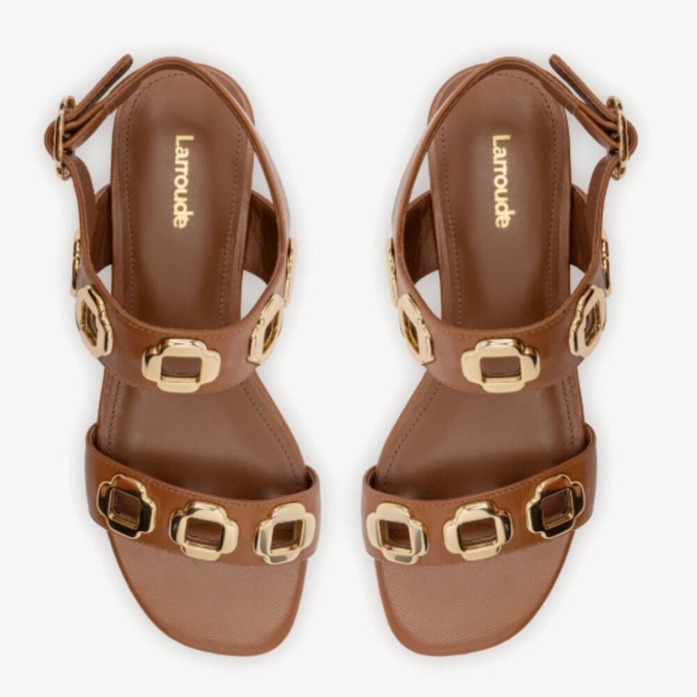 Larroude Handmade In Brazil Leather Milan Heeled Sandals Caramel - Picture 8 of 9